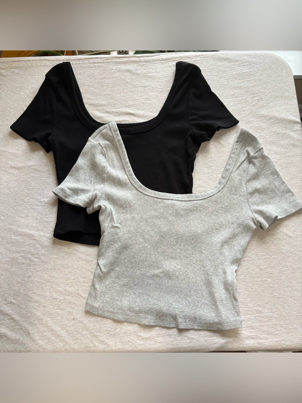 Universal Thread Square Neck Ribbed Crop Top Set Black Gray M